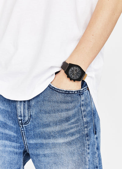 Watch with faux leather strap